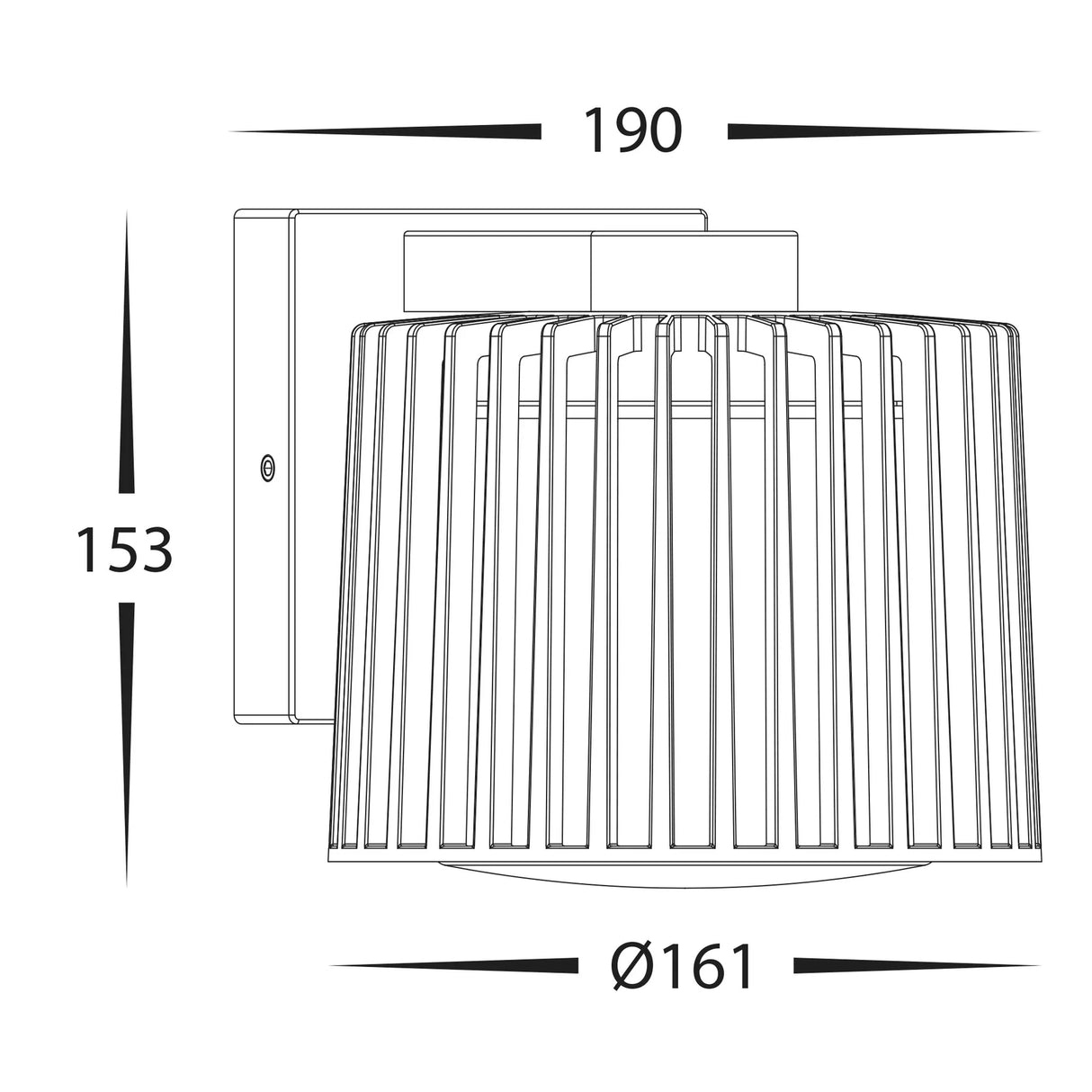 Havit Lumo wall lighting technical drawing of a cylindrical object with dimensions labeled.