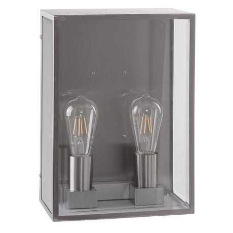 Havit  Bayside 316 Stainless Steel Wall Light Two vintage-style light bulbs in a metallic holder with a clear cover on a white background
