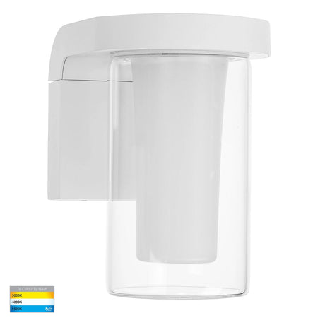 White outdoor wall light fixture on a white background