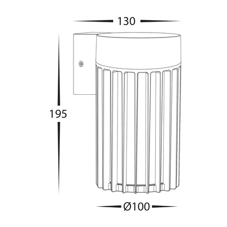 technical drawing of modern black wall-mounted light fixture for outdoor use.