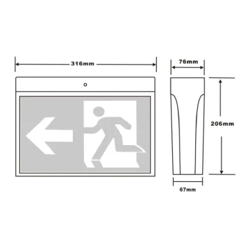 Diagram of a Surface Mount LED  Fire Exit Light from 3A Lighting model 2001