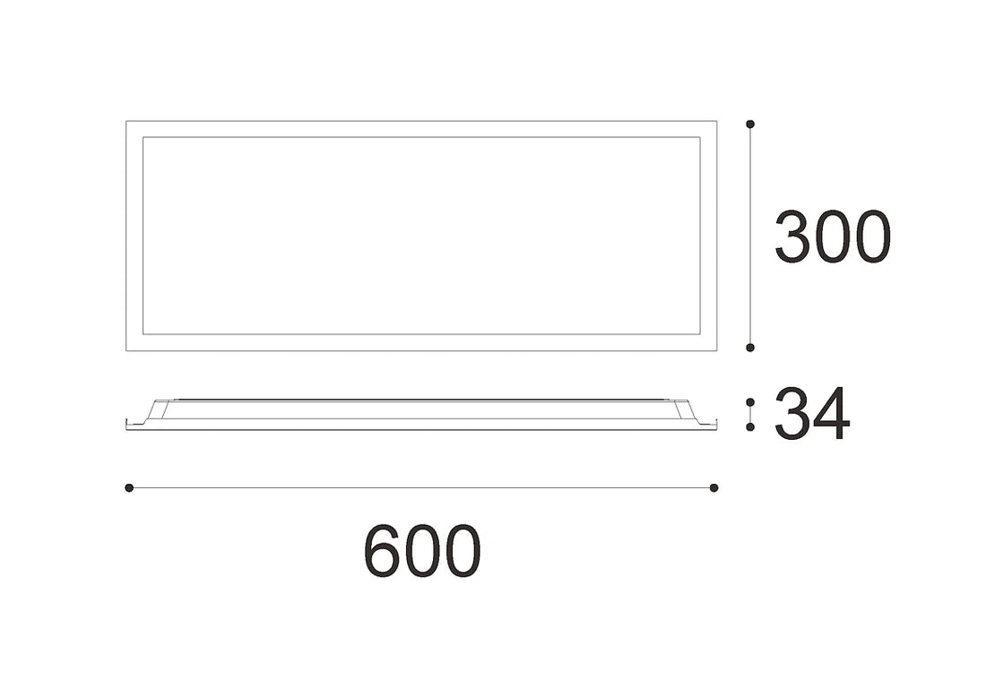 Dimension of Slim LED panel light by 3A, 600x300 size