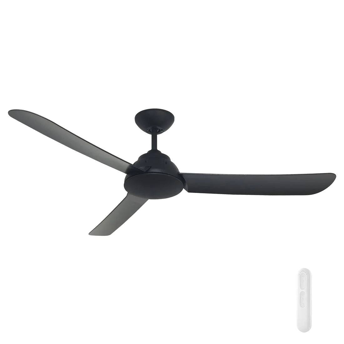 Black Mercator Brooke 128cm DC ceiling fan with remote control on a white background