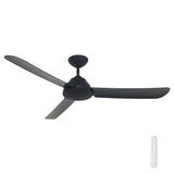 Black Mercator Brooke 128cm DC ceiling fan with remote control on a white background