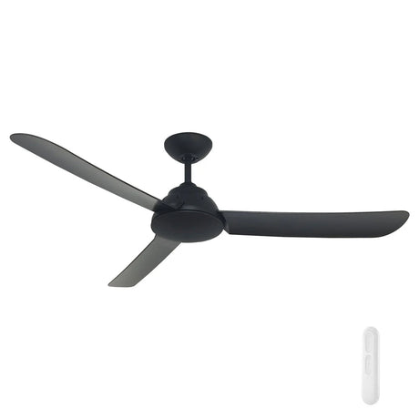 Black Mercator Brooke 128cm DC ceiling fan with remote control on a white background