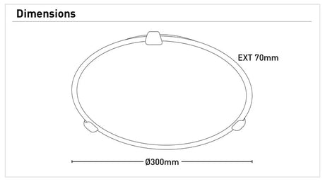 Diagram of a Astro oyster light with chrome clip design with dimensions labeled