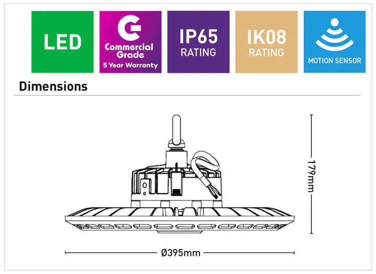 Dimension of a Modern Mercator Titan III LED highbay for commercial lighting solutions