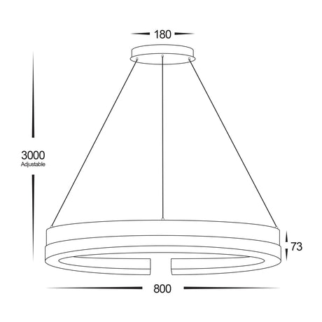 Designer Australian timber pendant light with round 800mm black aluminium frame and technical drawing  with dimensions on a white background.