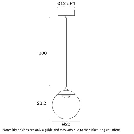 Telbix Aurora 20 cm pendant featuring integrated 3000 K LED and TRIAC dimming, with opal glass finish.