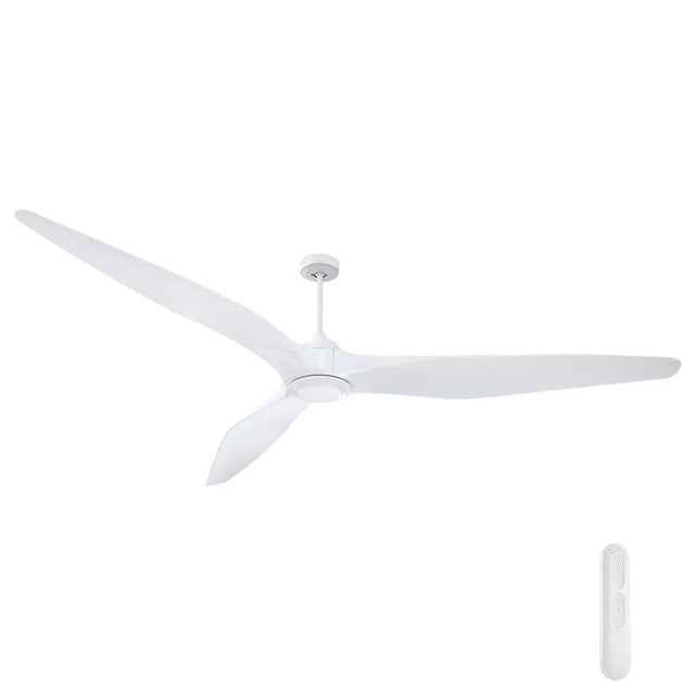 White Century ceiling fan by Mercator with quiet and efficient DC motor with long blades on a white background