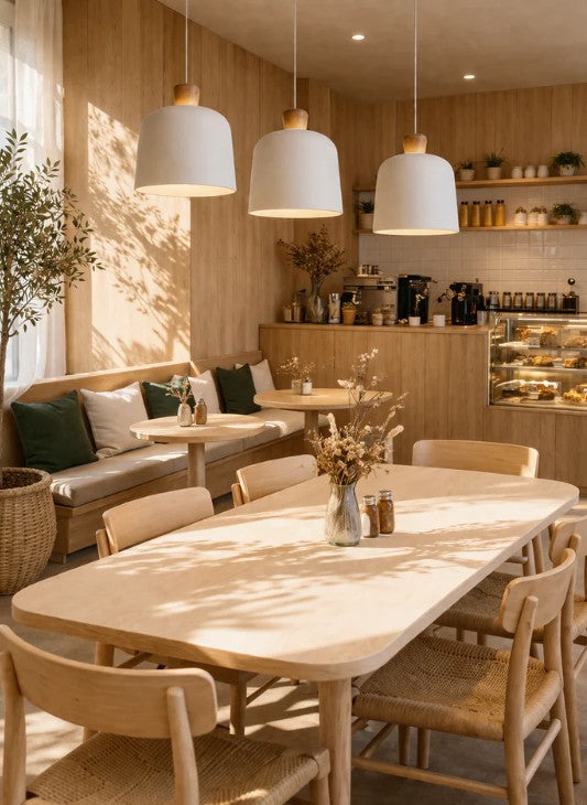 PORTO Open Top Oak Metal Shade Pendant by VM Lighting