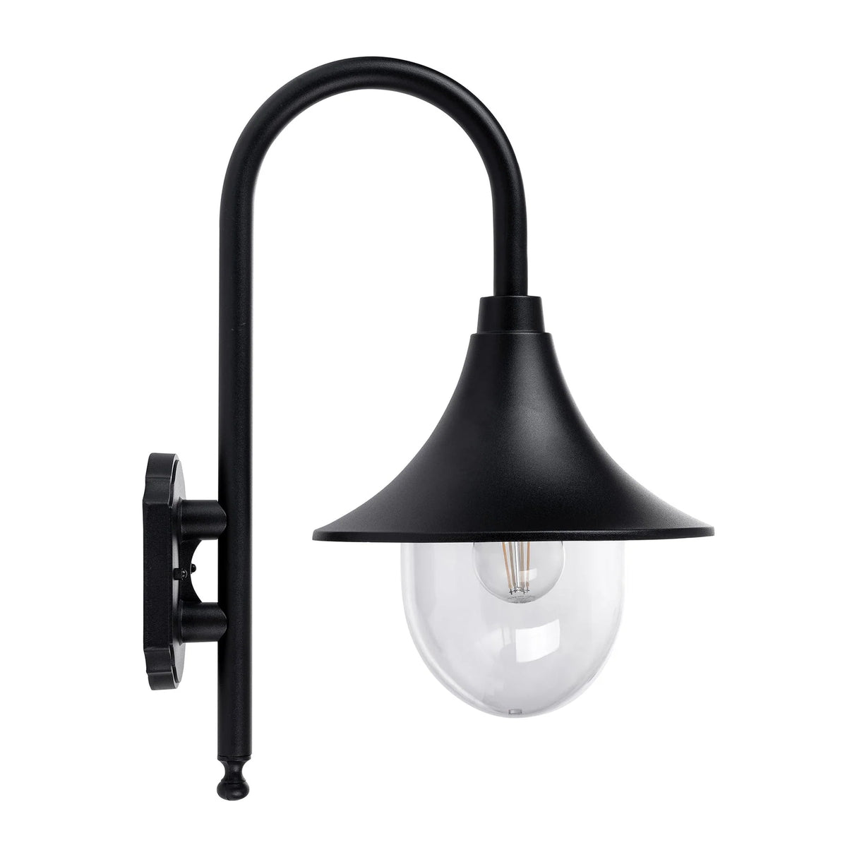 Havit HV3554W-BLK Hove Aluminium Black Coach Wall Light Black wall-mounted lamp with a clear glass shade on a white background