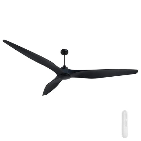 Black Mercator Century 254cm DC ceiling fan with remote control on a white background