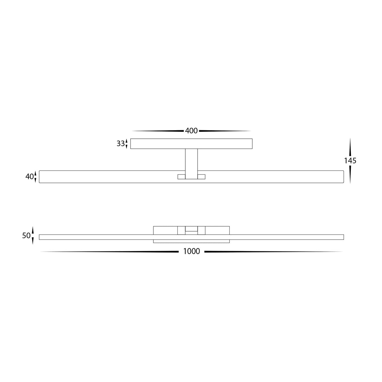 Measurement chart with various lengths labeled in millimeters OF HV8104T 50W Built‑in LED Wall Light With Tri‑Colour Options