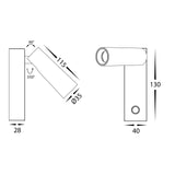 Technical drawing of a Havit HV3686T Lesen Single Adjustable Wall Light with dimensions