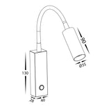 Technical drawing of a Havit HV3687T Lesen Wall Light In White With Flexible Arm with dimensions