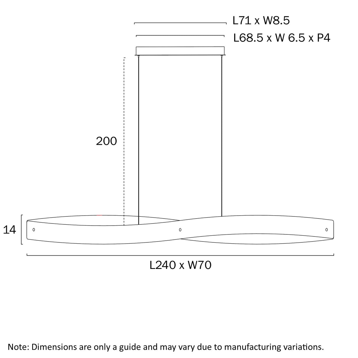 Full-length Telbix Arezzo 240 linear pendant viewed as a ceiling-mounted fixture.