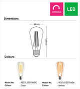 Vintage-style 2700K LED globe by Mercator LED light bulb dimensions and color options on a white background