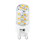 Close-up of Domus KEY G9 4W 240V LED bulb with high CRI90 rating on a white background