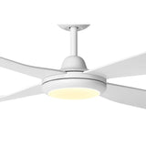 White ceiling fan with light on a white background