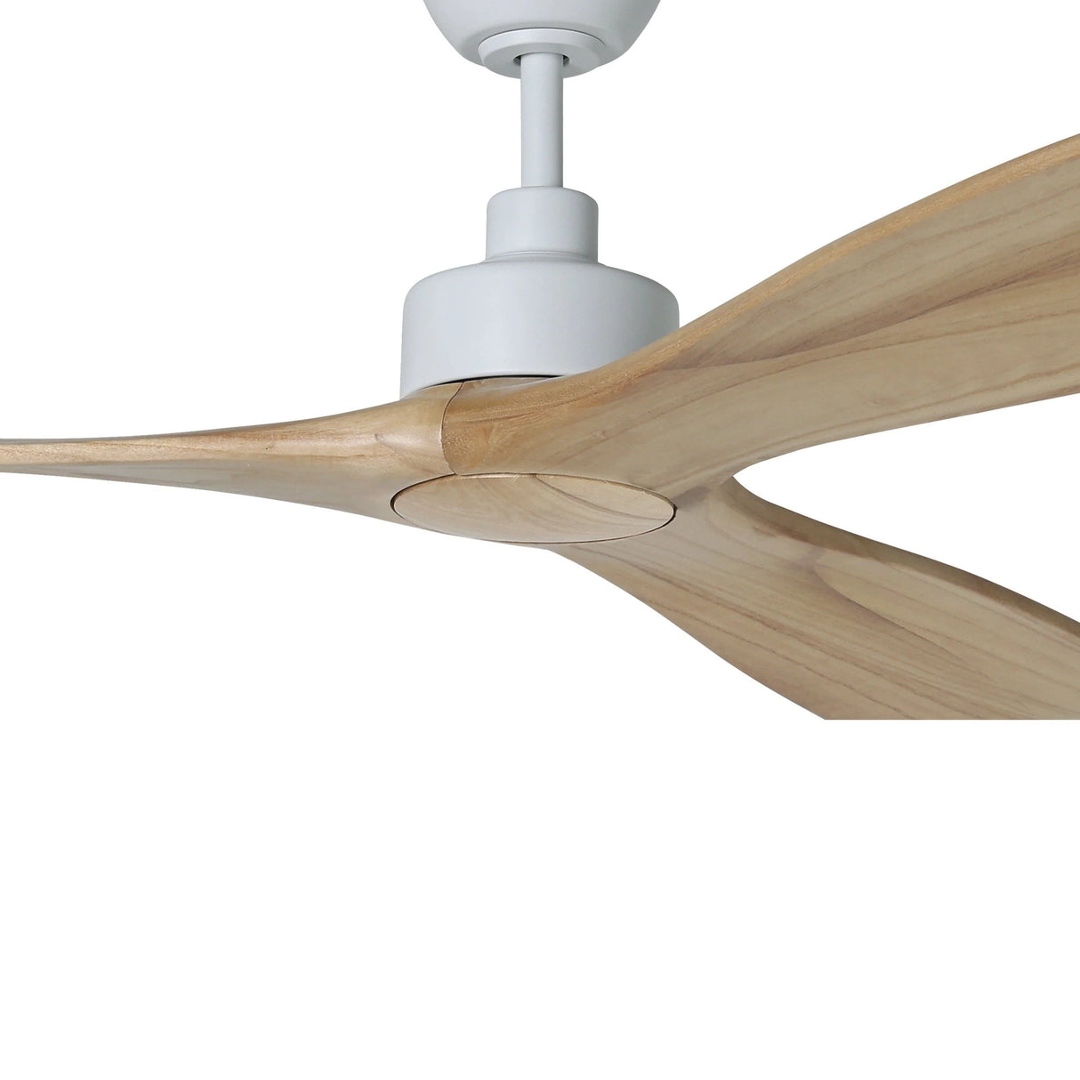 Modern Eglo Currumbin ceiling fan for expansive airflow coverage with wooden blades on a white background