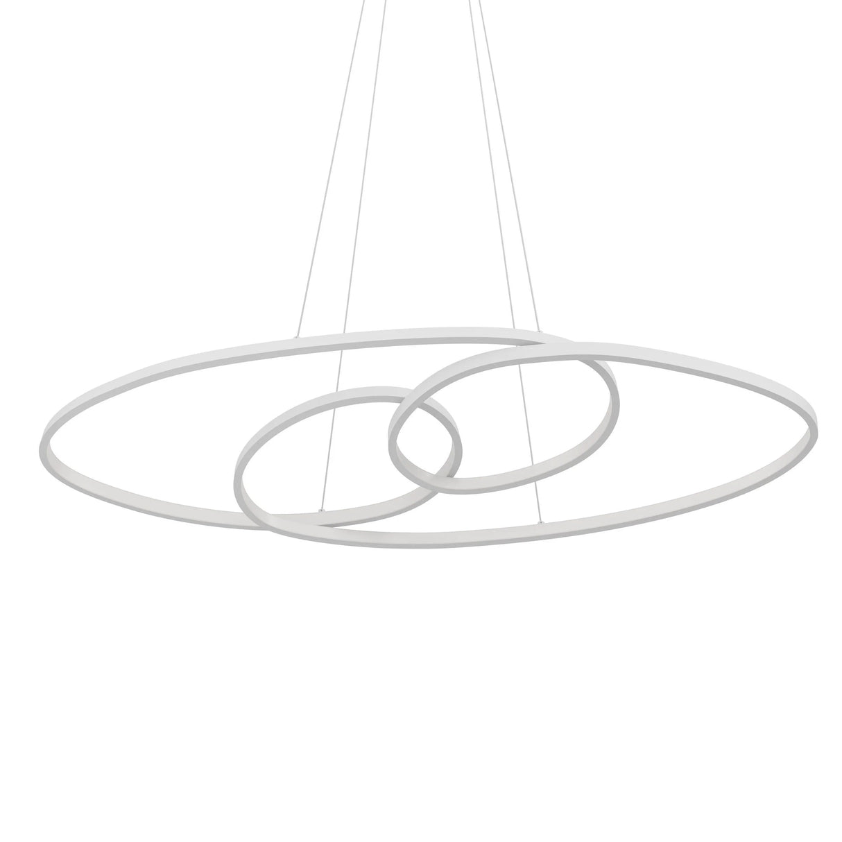 Modern pendant light with three circular designs on a white background