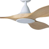 Ceiling fan with wooden blades on a white background