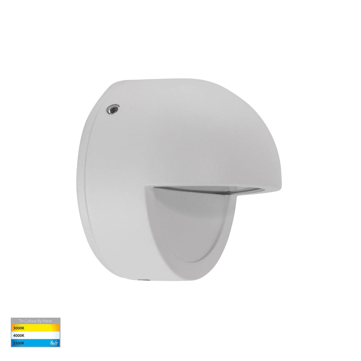 White outdoor step light fixture with IP65 rating installed outdoors