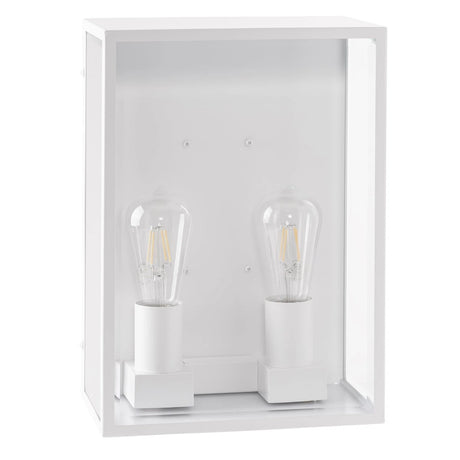 Two vintage-style light bulbs in a white rectangular box on a white background