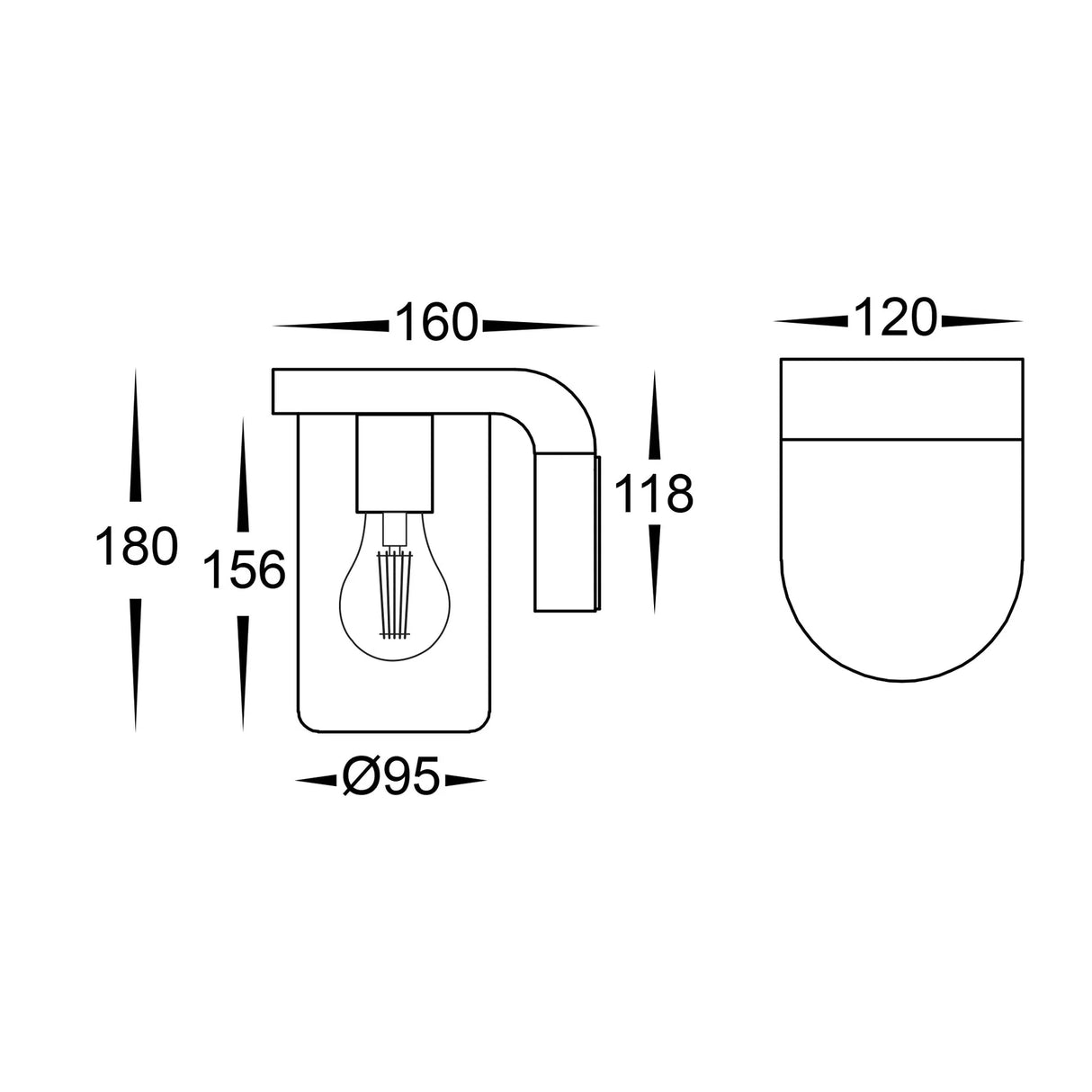 Havit HV3692W Angela LED Wall Light technical drawing with dimensions