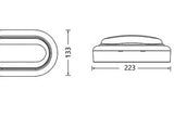 Technical drawing and dimensions 5W LED oval bunker light for outdoor use.