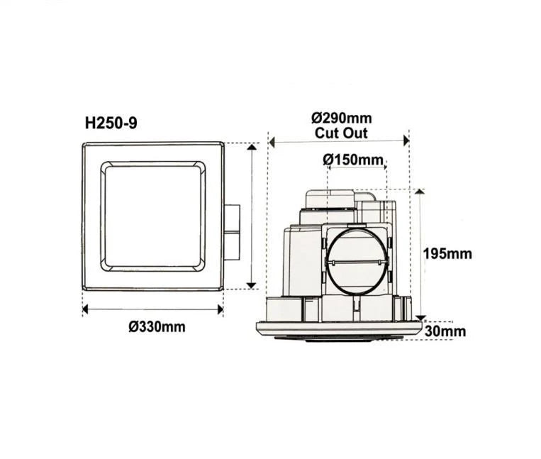 3A Square Exhaust Fan 290MM (SB/H250-9)