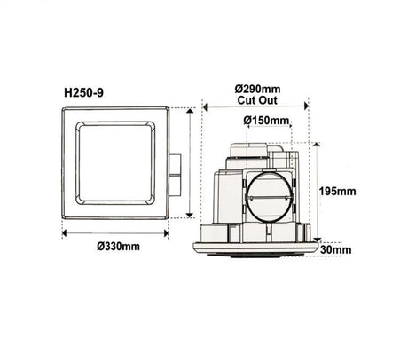 3A Square Exhaust Fan 290MM (SB/H250-9)