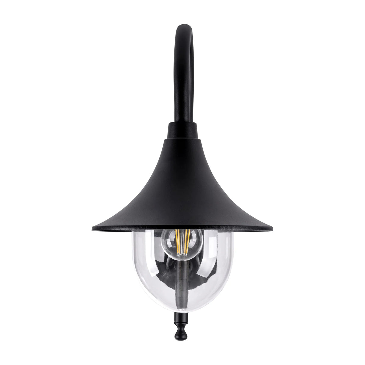 Havit HV3554W-BLK Hove Aluminium Black Coach Wall Light. Black wall-mounted outdoor light fixture with clear glass shade on a white background