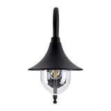 Havit HV3554W-BLK Hove Aluminium Black Coach Wall Light. Black wall-mounted outdoor light fixture with clear glass shade on a white background