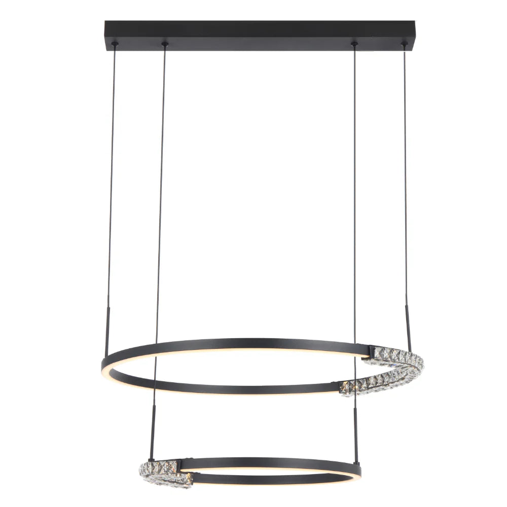 Overall view of the Telbix Brera 2‑Tier Pendant in black with integrated LED lighting.