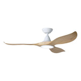 Ceiling fan with wooden blades on a white background