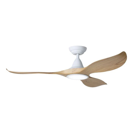 Ceiling fan with wooden blades on a white background