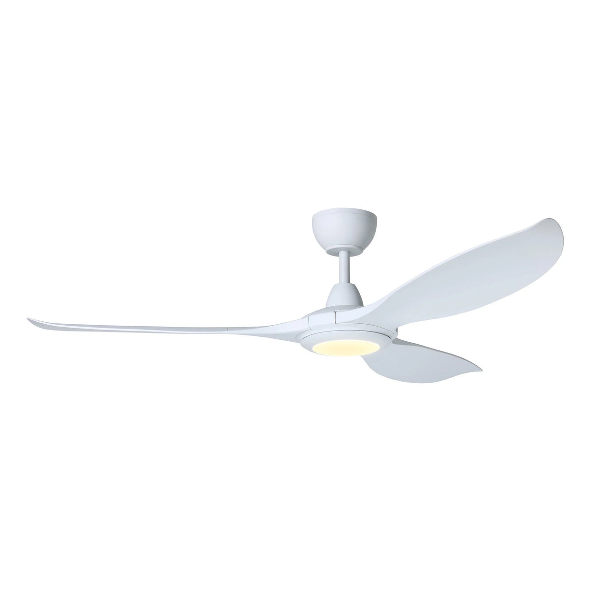 White ceiling fan with light on a white background