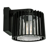 Black outdoor wall light fixture on a white background