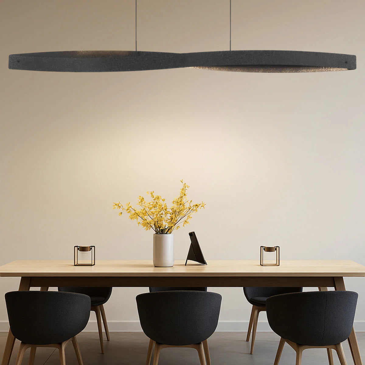 Telbix Arezzo 240 pendant with dimmable LED illumination, shown in black