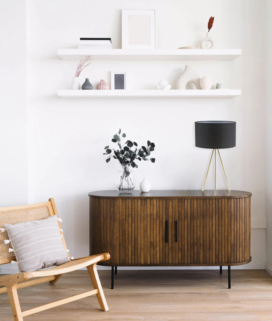 CLA Jambes Drum Shade with Antique Brass Tripod Table Lamps