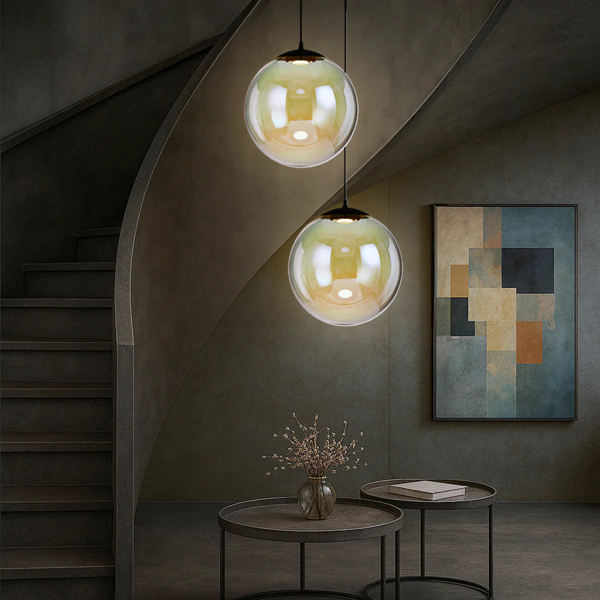 Aurora pendant illuminating a contemporary indoor space with warm 3000 K LED light.