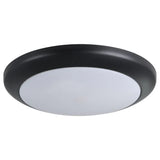 Ceiling light fixture with black outer rim and white inner surface on a white background