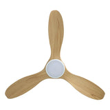 Ceiling fan blade with wooden blades and a white center on a white background