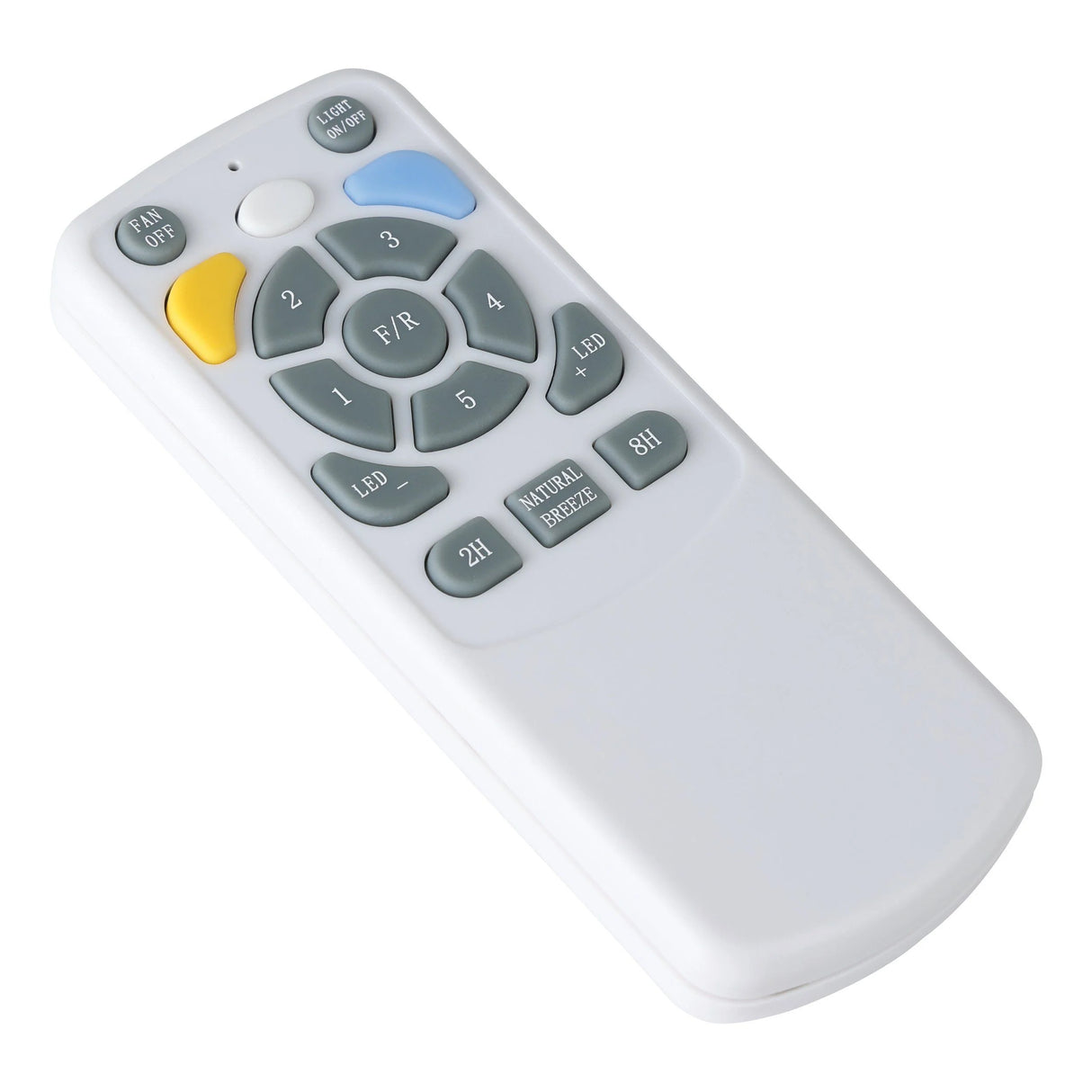 White remote control with gray buttons on a white background