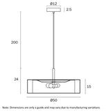 Telbix Cusco 50 Pendant technical drawing of a pendant light with dimensions.