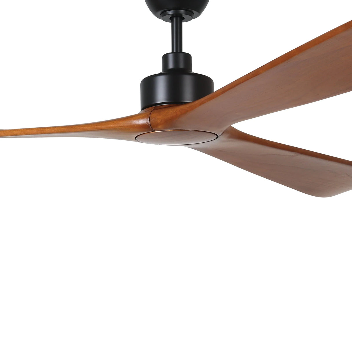 Eglo Currumbin fan with energy-efficient DC motor for quiet performance with wooden blades on a white background