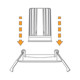 Diagram showing a Domus Cell 9W lamp and driver kit for adjustable LED lighting and stand with arrows indicating direction.