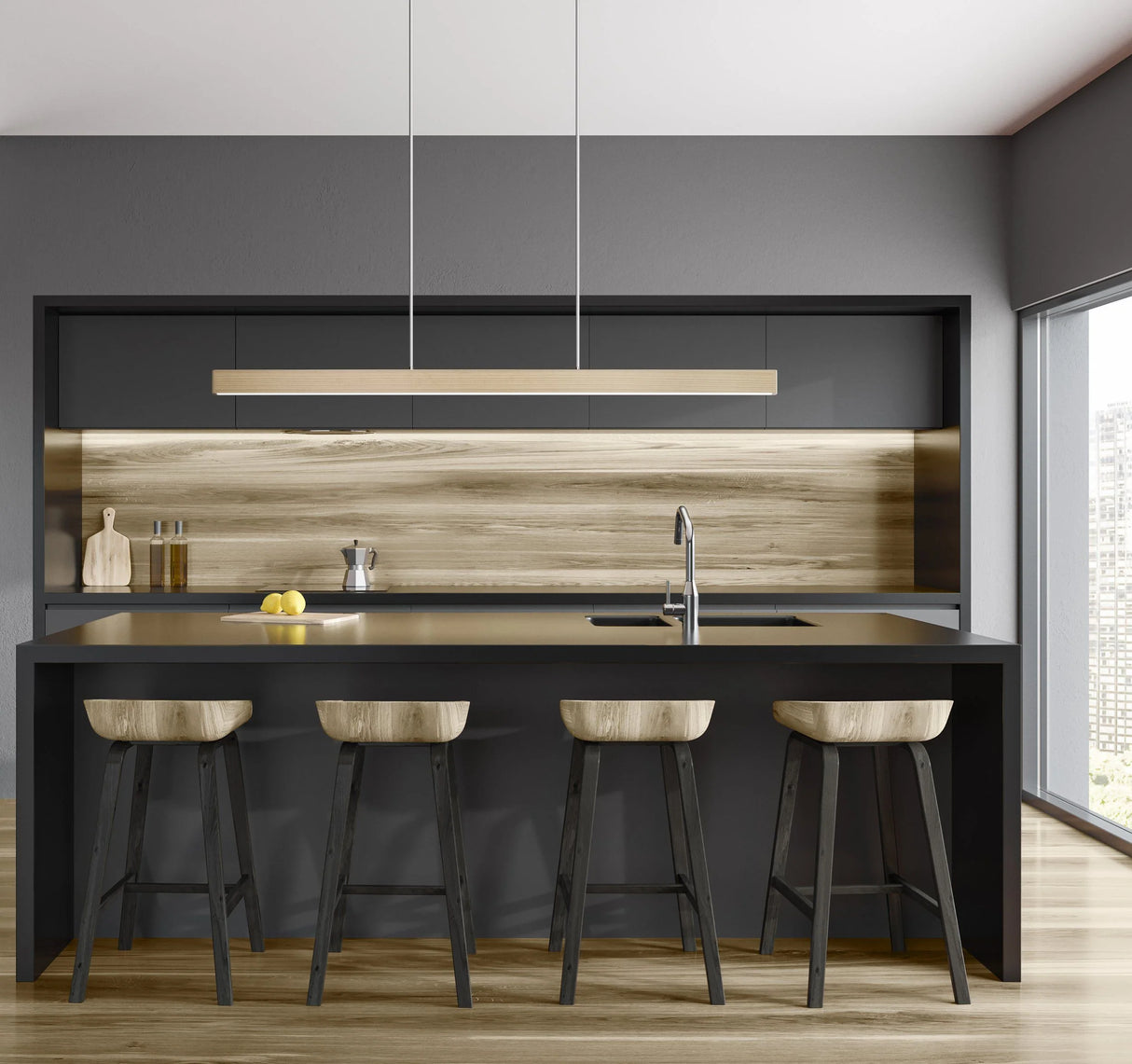 Extra-long LED linear pendant by Eglo for dining spaces